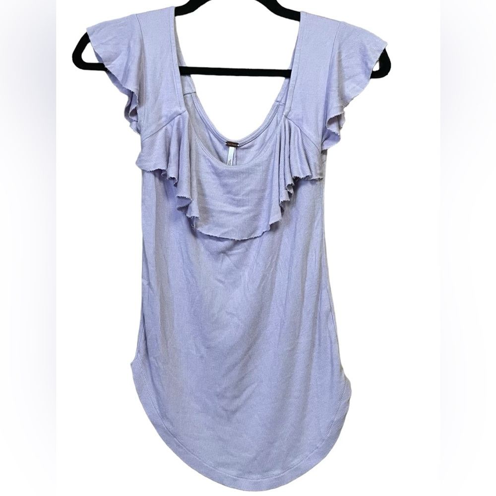 Free People Ruffled Off Shoulder Stretch Knit Top Light Purple Womens Small